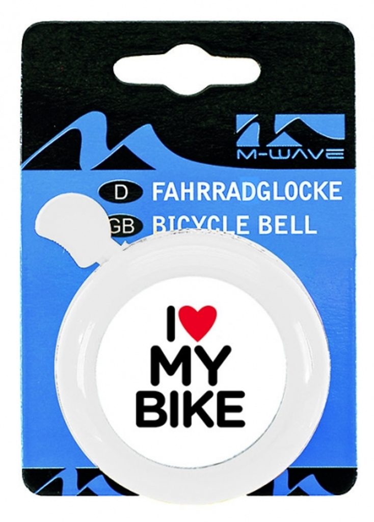 Zvonek M-Wave I love my bike - bílý